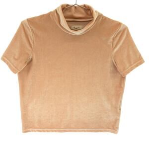 Madewell Shirt Womens XS Cream Velvet Mockneck Tee Short Sleeve Top Stretch